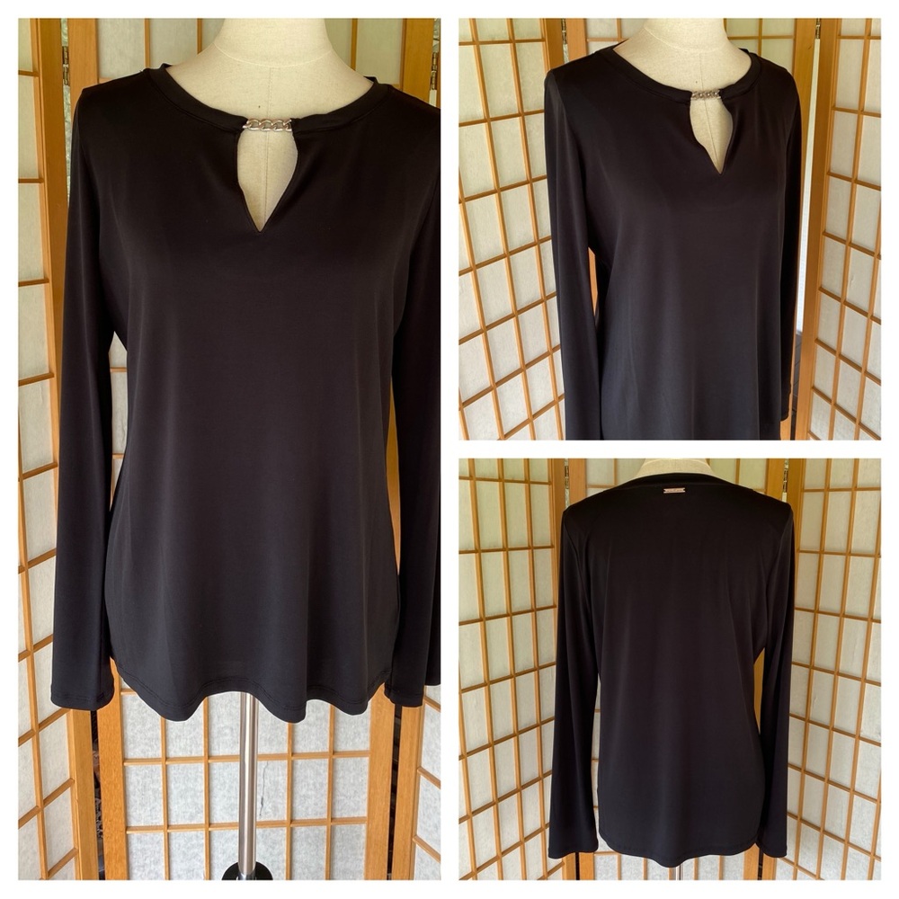 Michael Michael Kors Black Long Sleeve Chain Detail Stretch Top SZ L